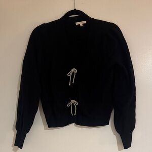 Skies Are Blue Black Cardigan with Bow Details